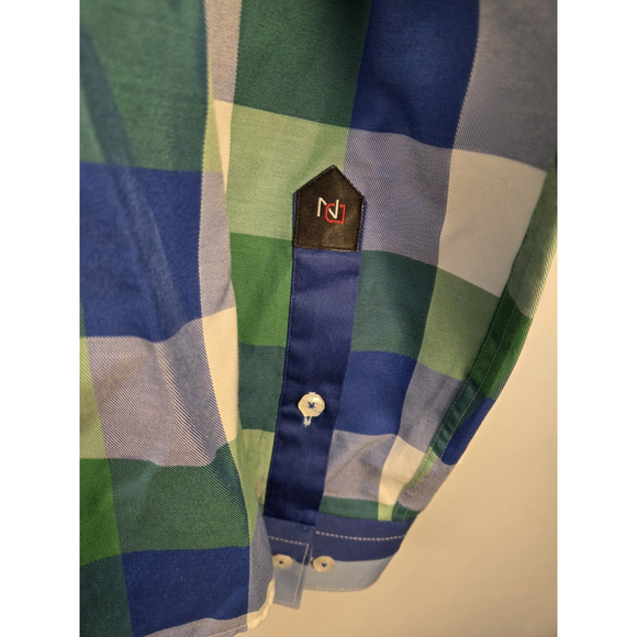 Di Nero Milano Men Long Sleeves Shirt XL Squared Pattern Pre-Owned - Picture 4 of 10